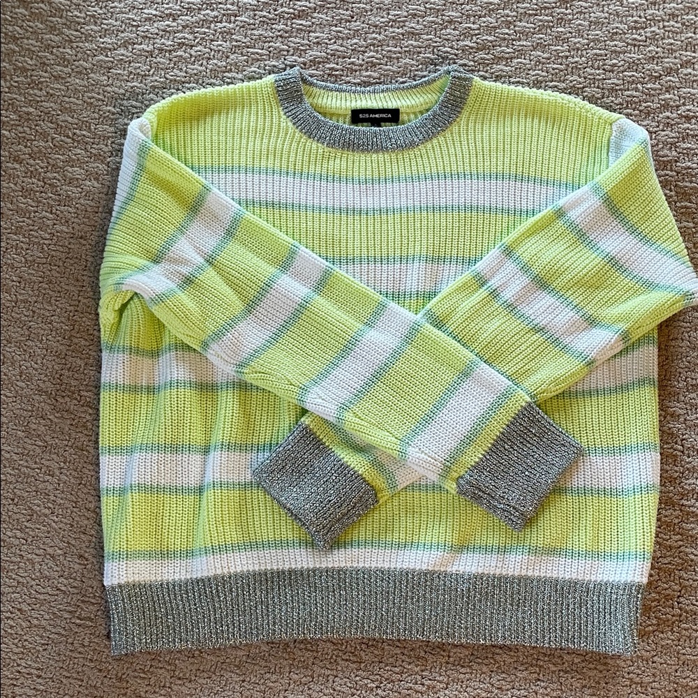 525 America yellow striped sweater with metallic banding